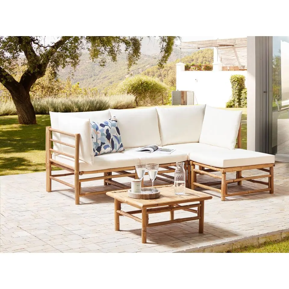 CERRETO - Loungeset 4-zits hoekbank - Wit - Bamboehout
