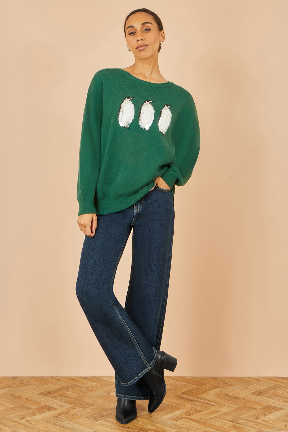 Yumi Christmas Festive Penguin Knitted Jumper