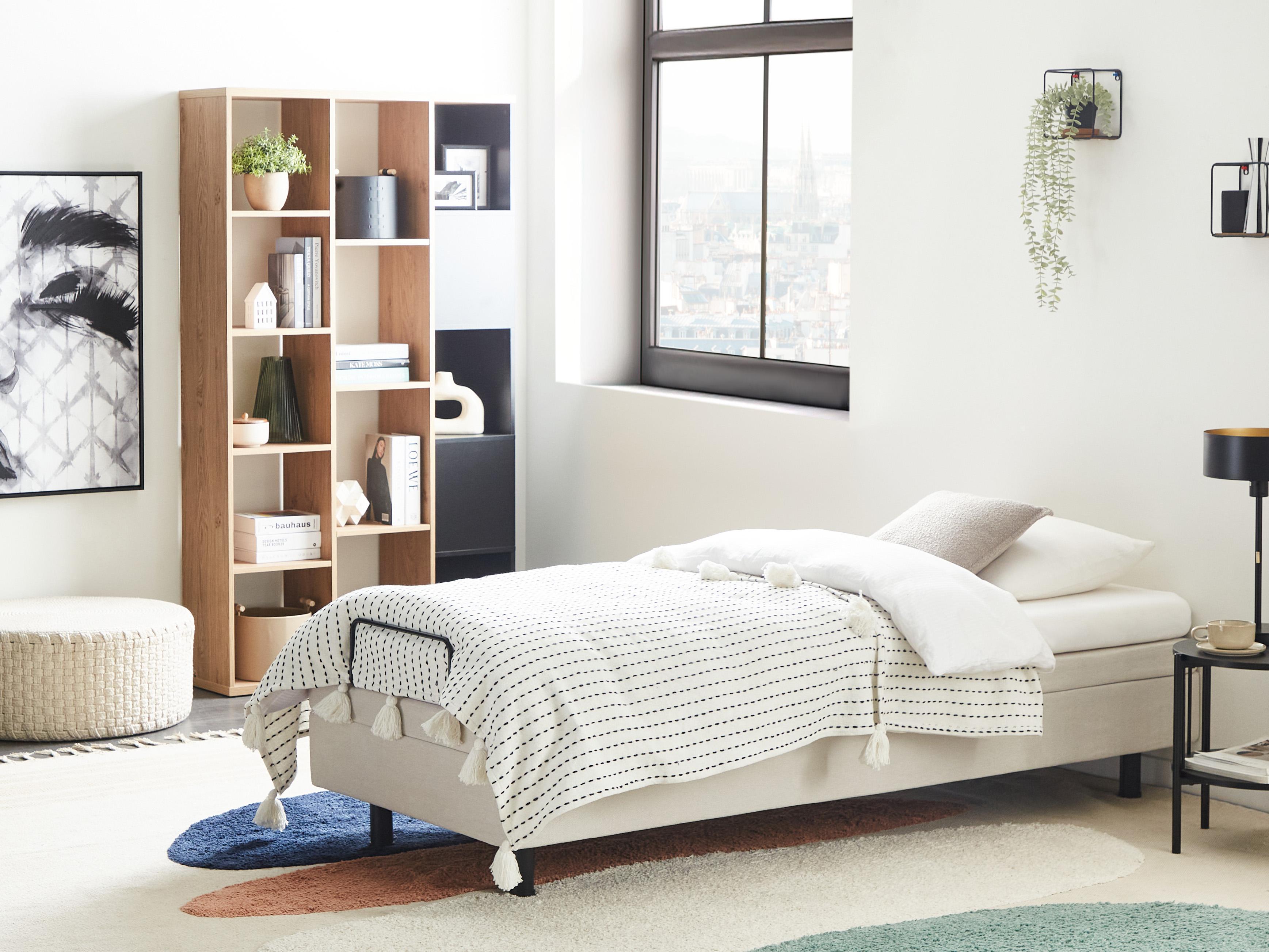 Adjustable Bed without Headboard Fabric CASTELLAN 80 x 200 cm (EU Small Single) Light Beige