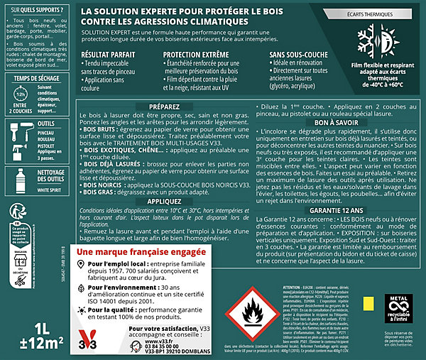 Lasure extérieure Haute Protection Solution Expert V33 incolore satin 750 ml