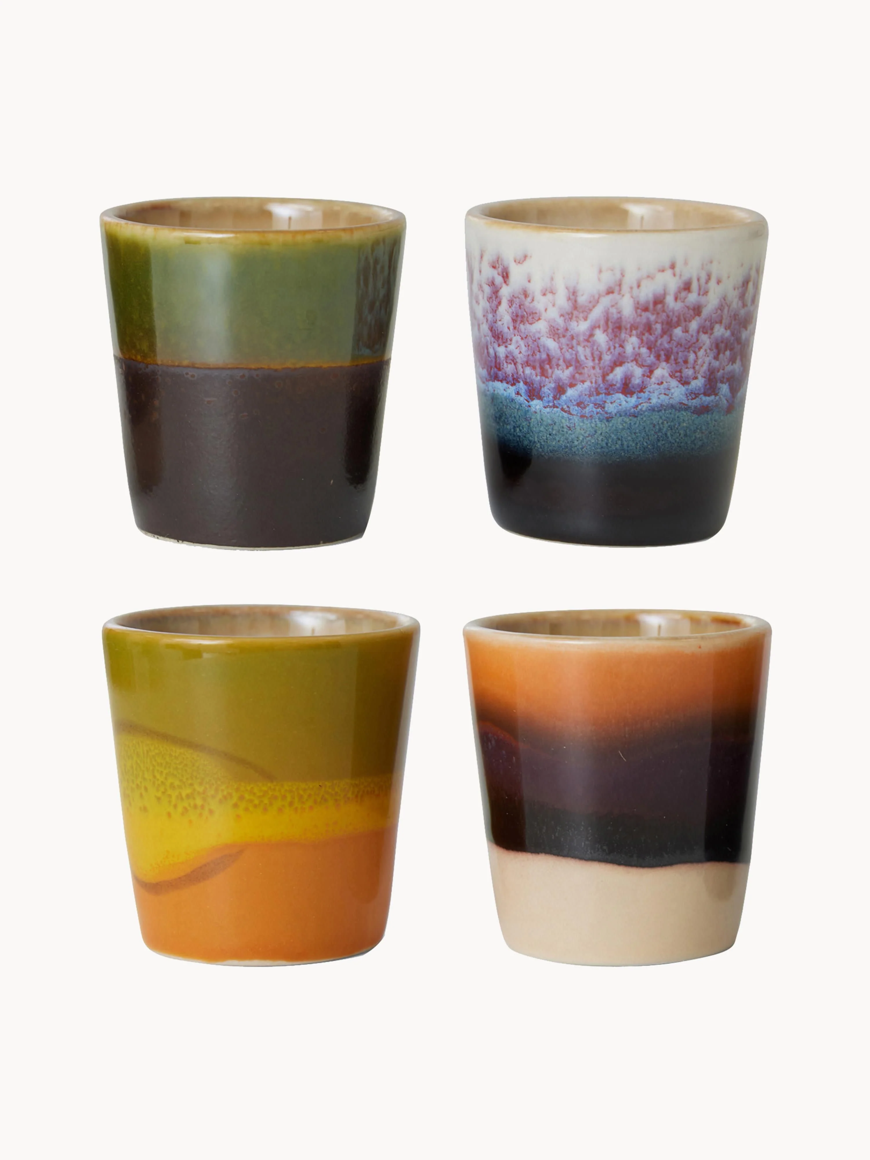 Handgefertigte Eierbecher 70's mit Reaktivglasur, 4er-Set