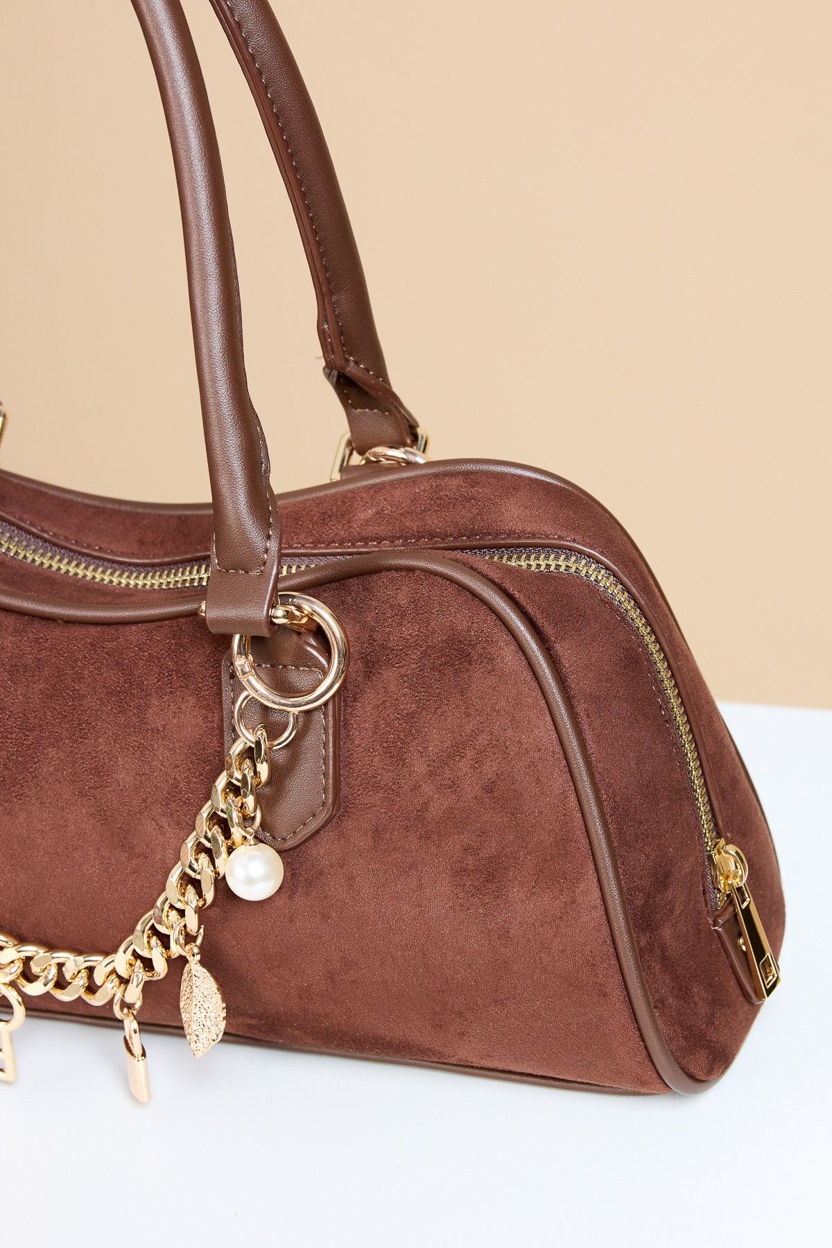 Little Mistress Chocolate Faux Suede Shoulder Bag