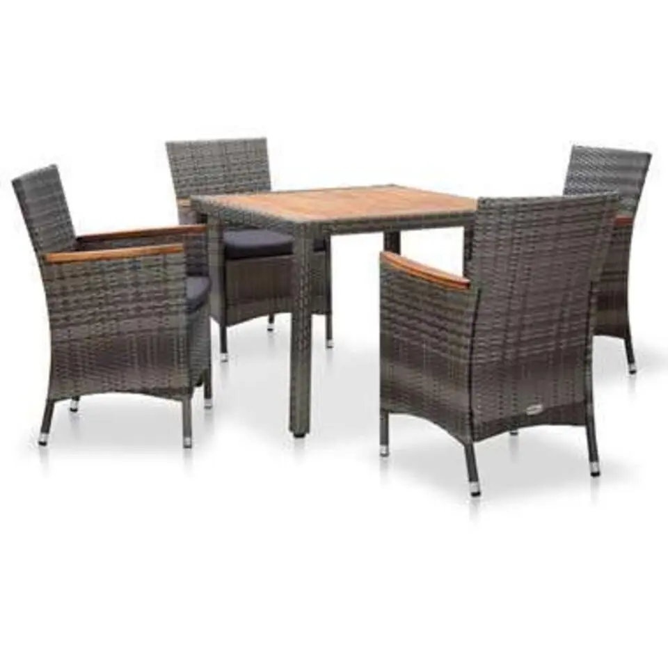 vidaXL - Tuinset - Grijs - Poly rattan - 90 cm tafellengte