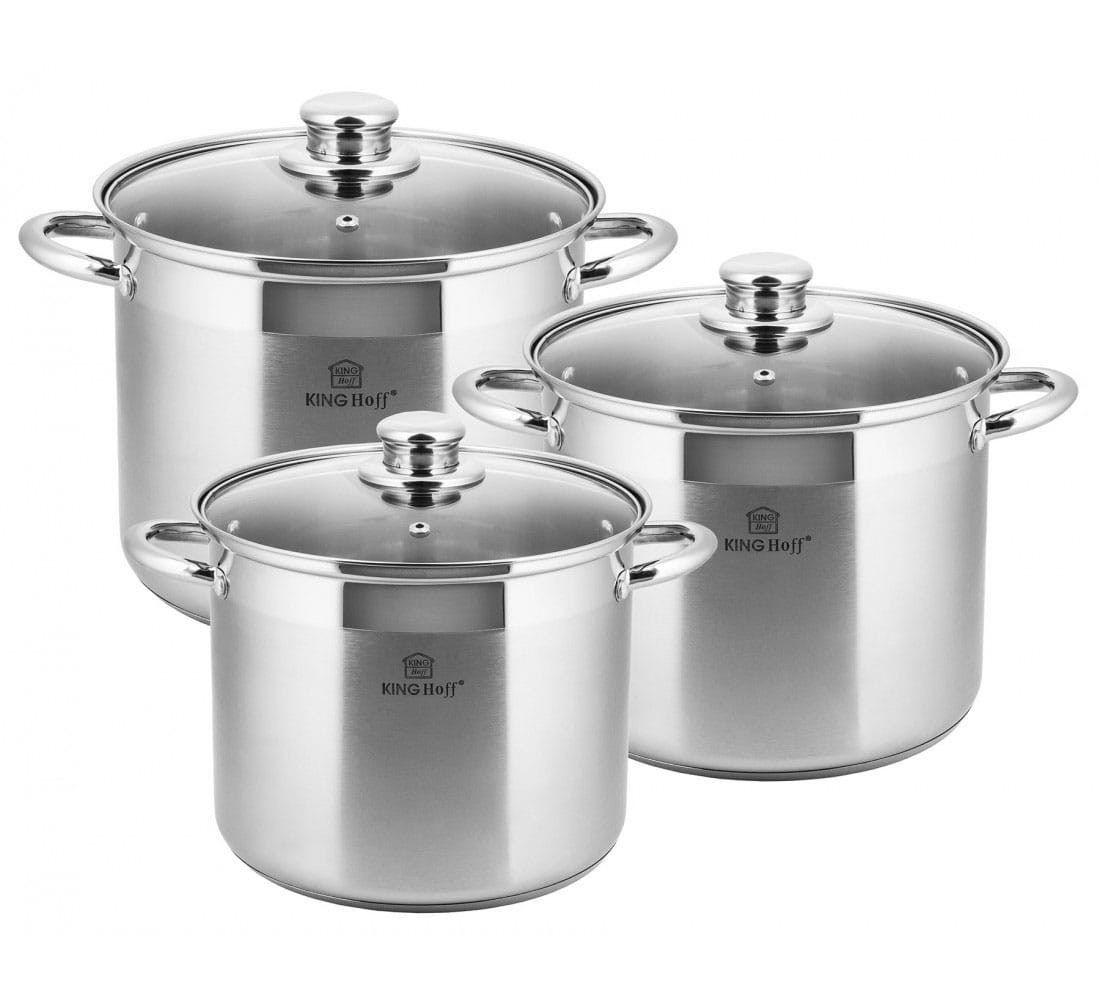 Zestaw garnków KINGHOFF komplet stal 6 elementów indukcja gaz 9L / 7L / 5L