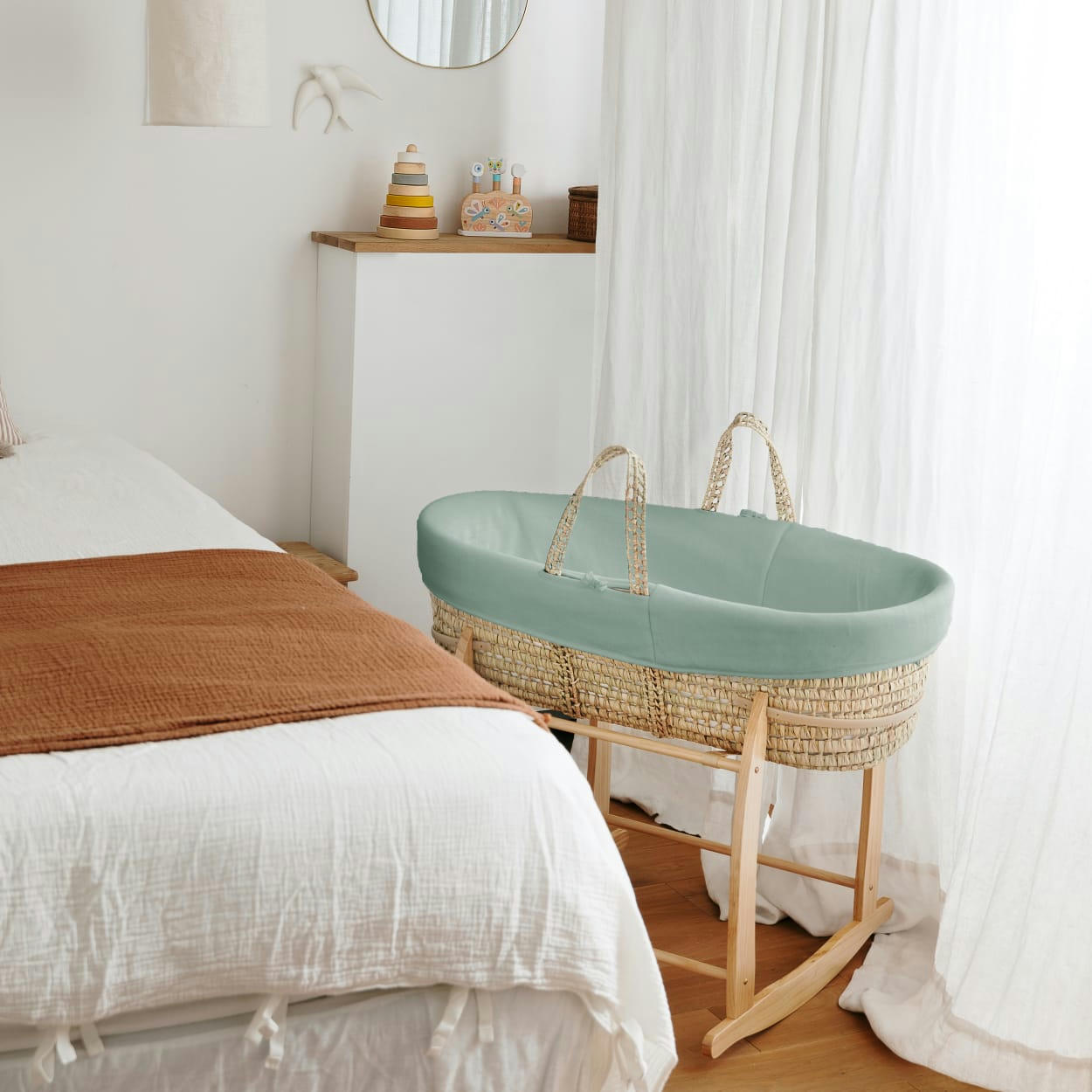 - Couffin avec Support Bois - Habillage Forêt en Coton Bio