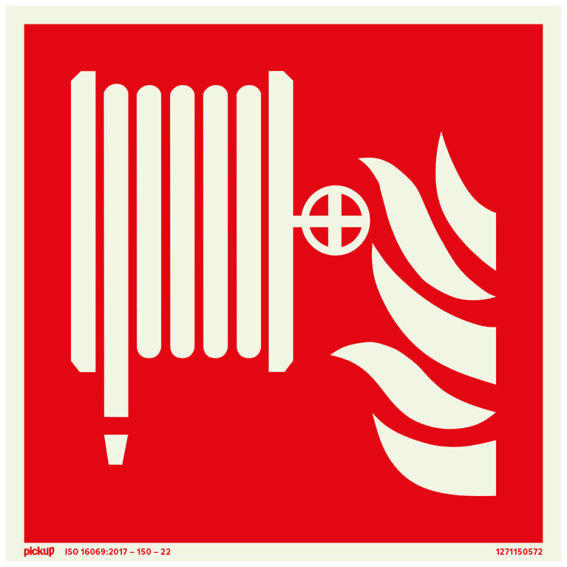 Pictogramme adhésif photoluminescent tuyau incendie 15 x 15 cm PICKUP