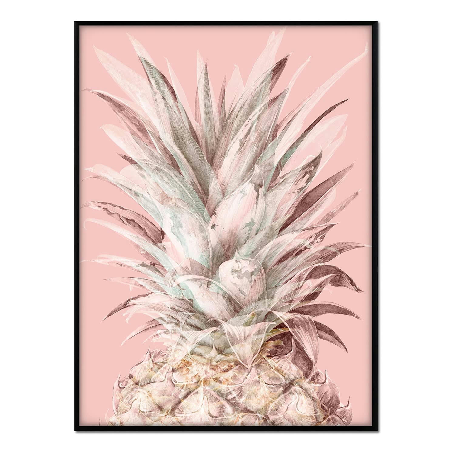 TROPICAL - Affiche avec cadre noir - Fond Rose - 50x70