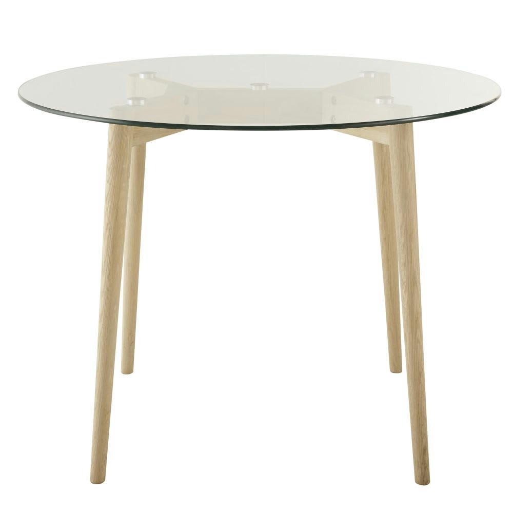 Mirage - Table à manger ronde 4 personnes en verre et chêne D90