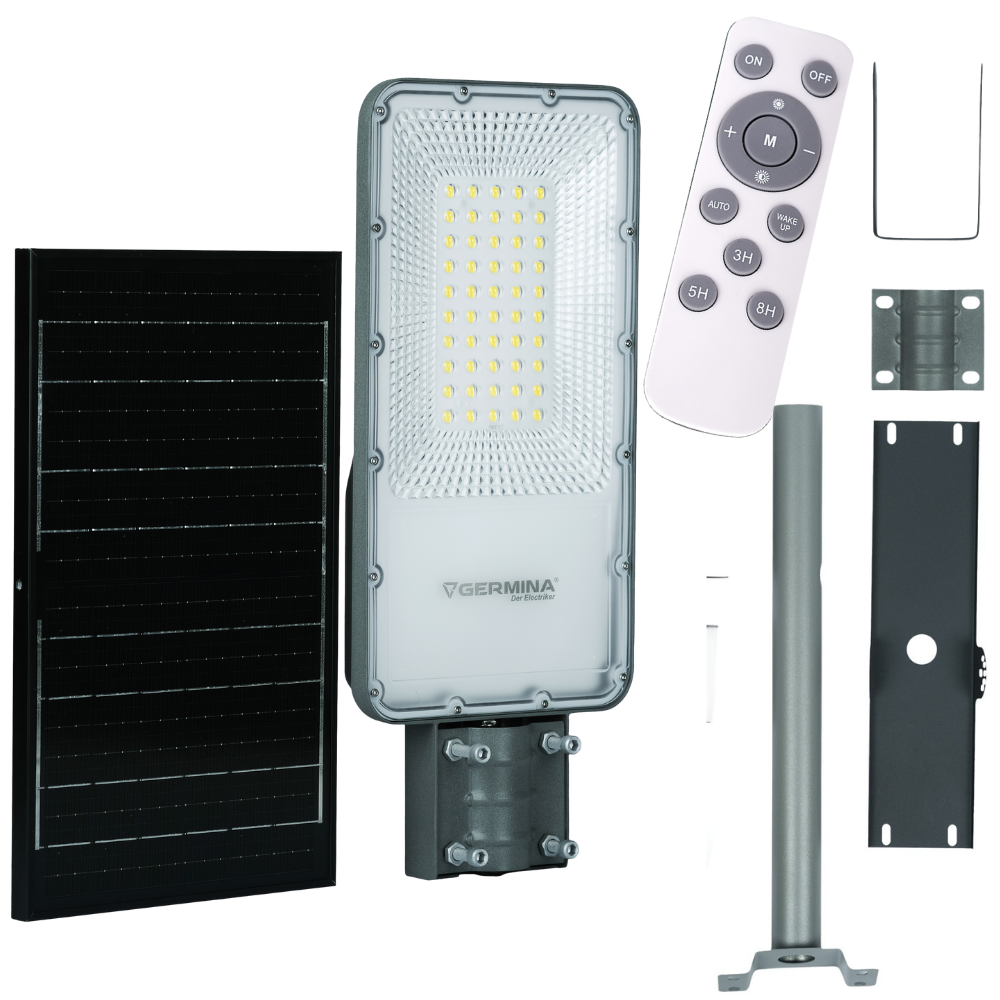 Lampa uliczna Germina 100W solarna latarnia LED z pilotem   słup 1kpl.