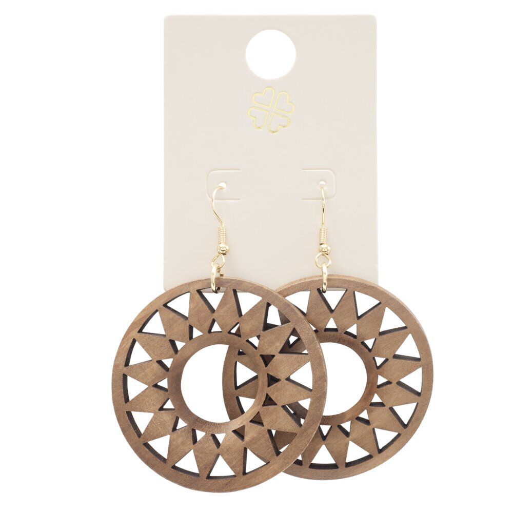 Boucles d'oreilles créoles bois filigrane marron