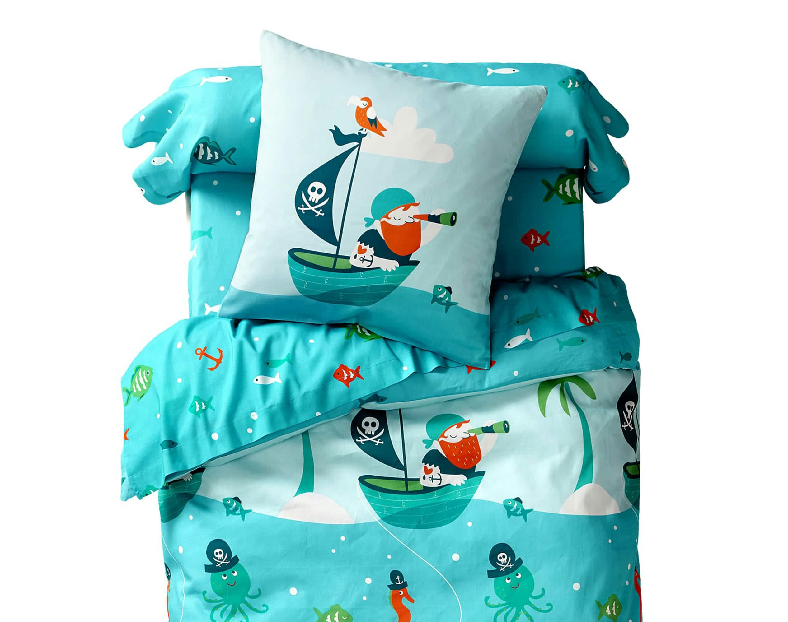 PIRATES - Taie d'oreiller enfant 43x140 bleu en coton
