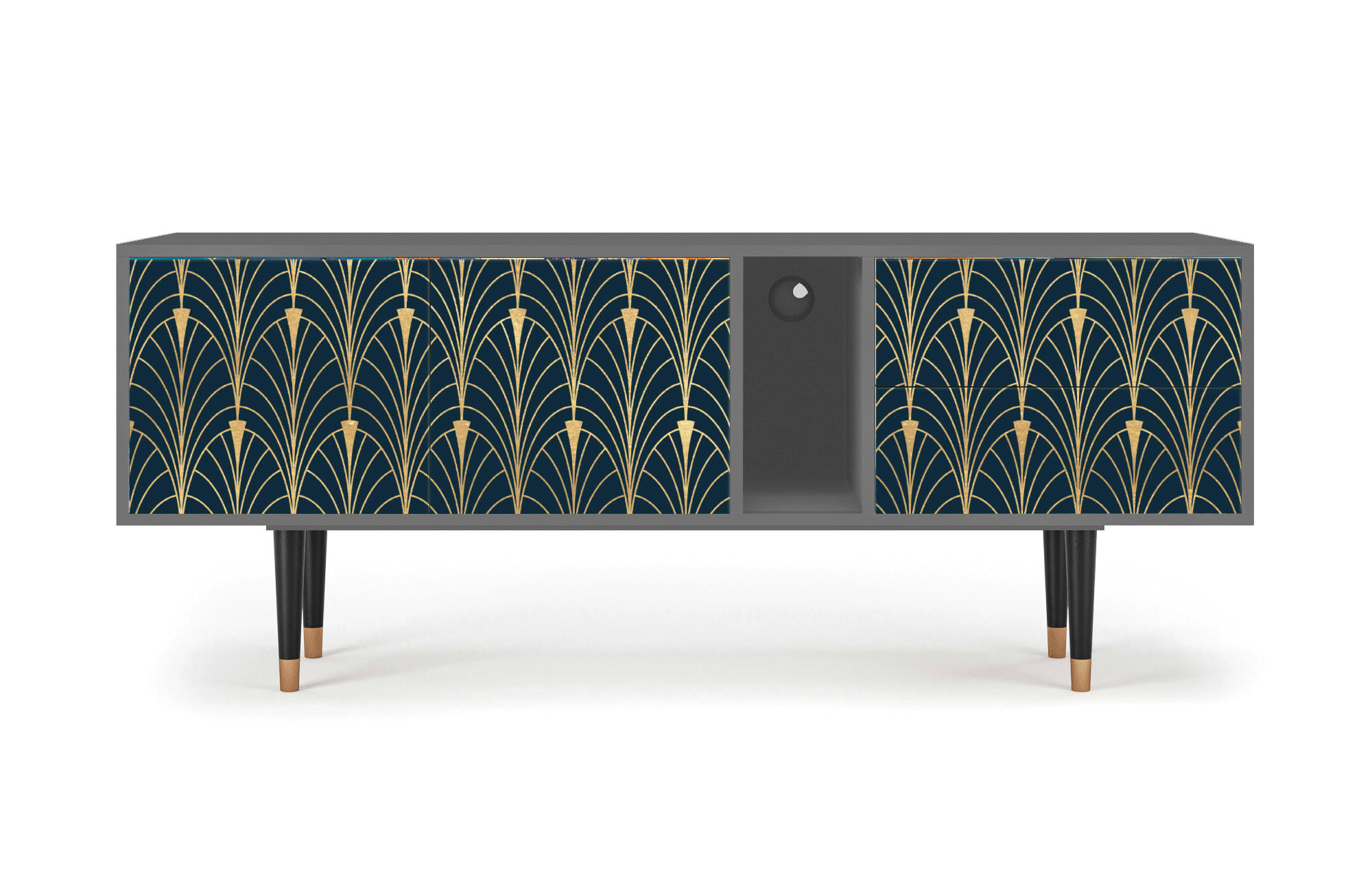 FLOWER OF THE NILE - Meuble TV  bleu et jaune 2 tiroirs et 2 portes L 170 cm