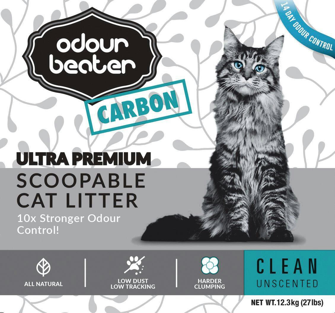Odour Beater Ultra Premium Scoopable Clumping Cat Litter, Unscented with Carbon, 12.3-kg