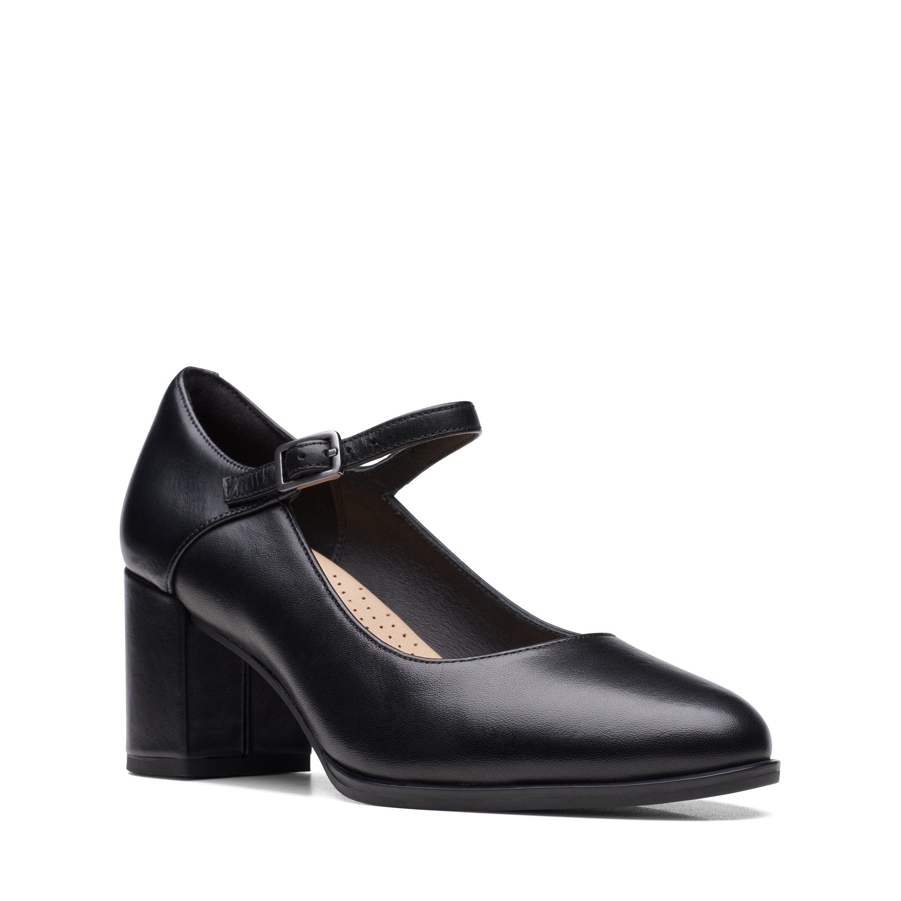 Clarks Freva 55 Strap Black Leather Heels