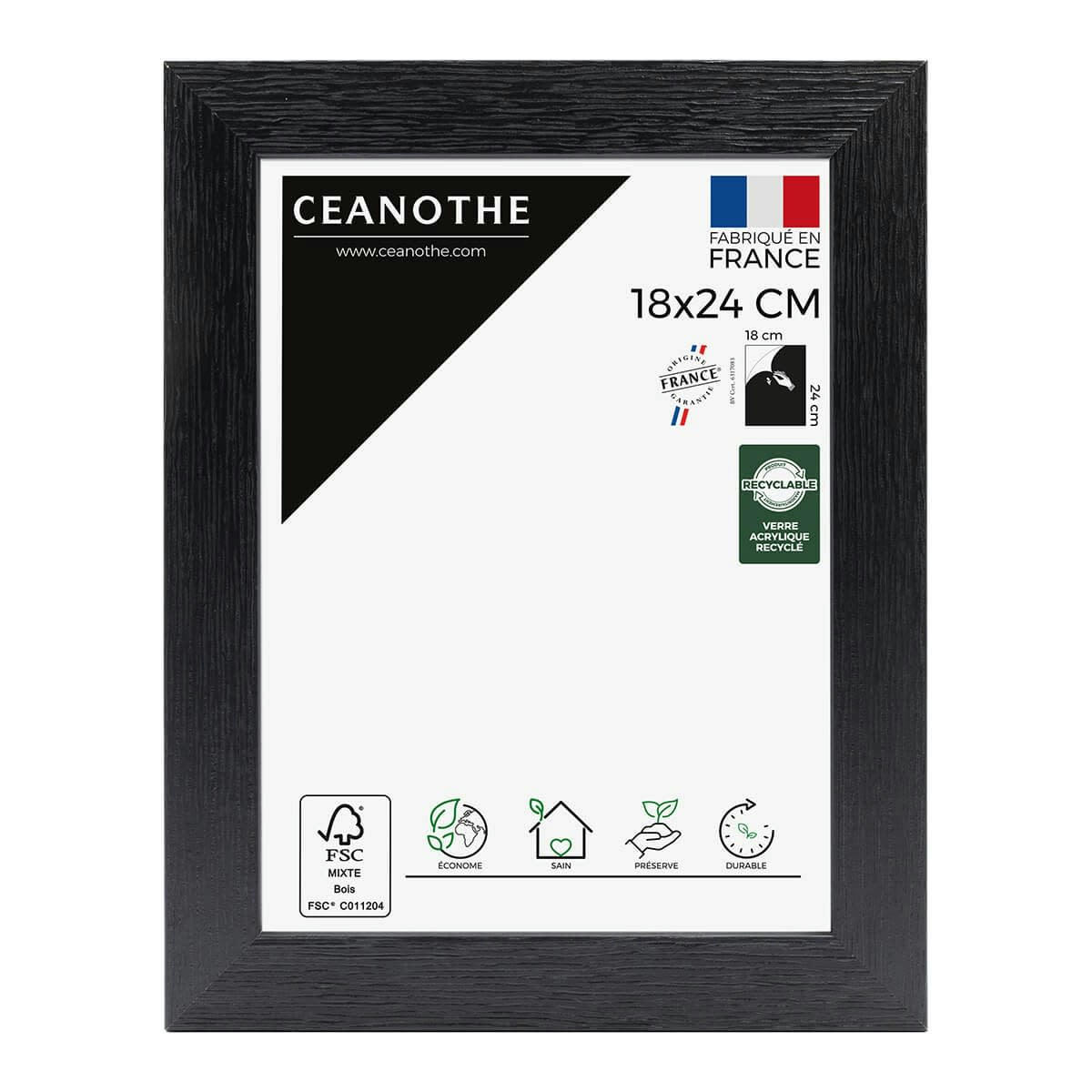 KARMA - Cadre photo noir 18x24 cm bois reconstitué fsc