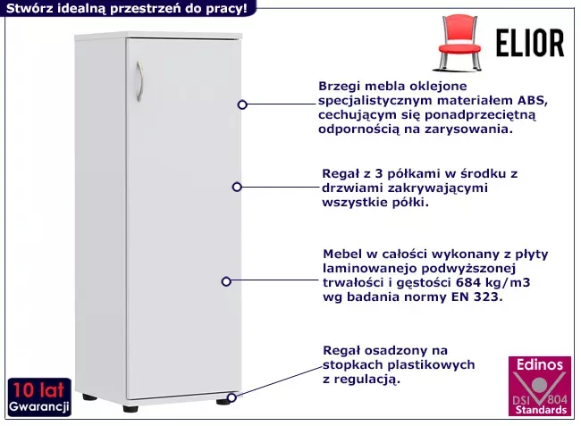 Biały regał biurowy z drzwiczkami z 3 półkami - Joreon