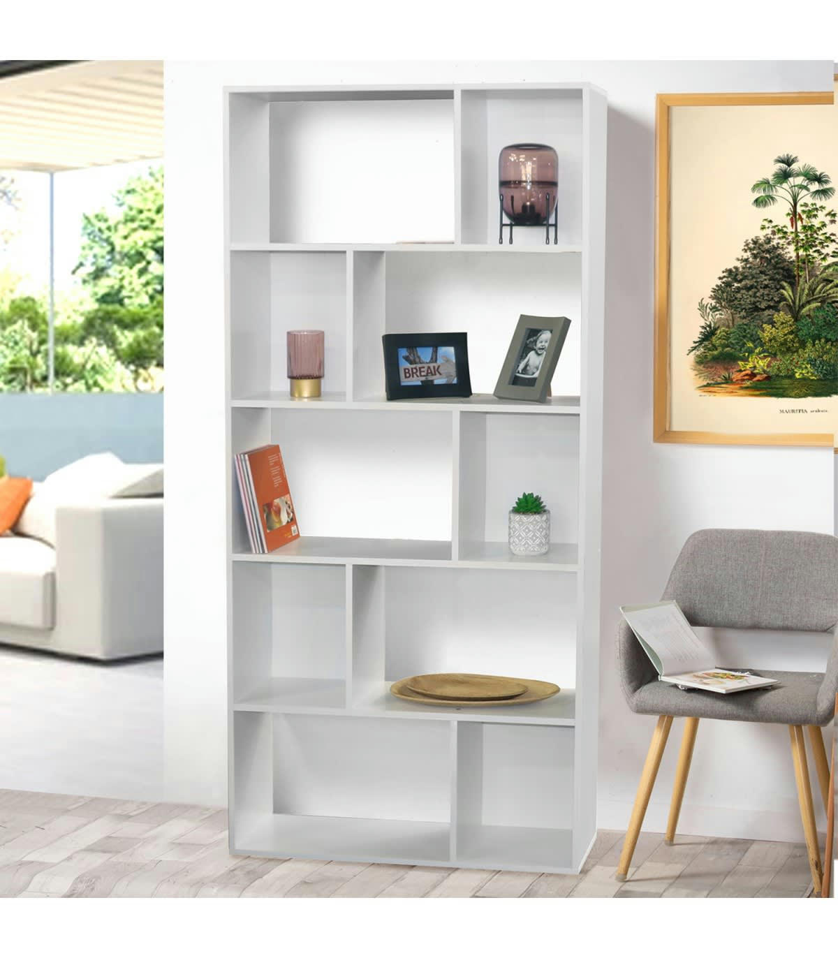 EVORA - Bibliothèque 10 cases avec et sans fond, L83 x H173 cm