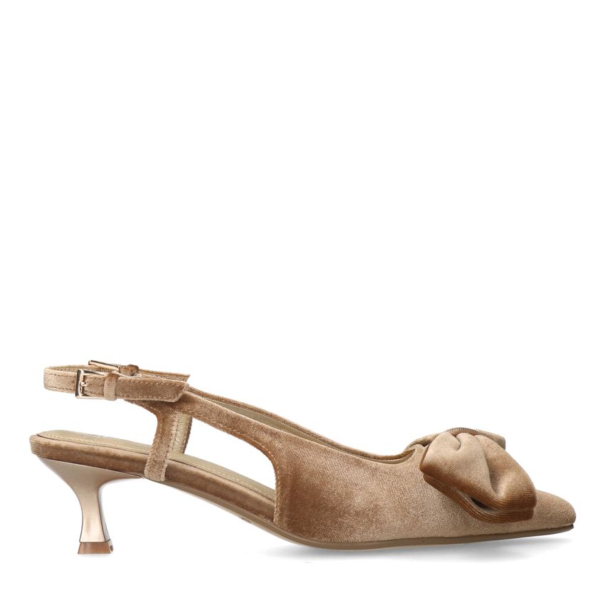 Manfield Taupe velours slingbacks met strik