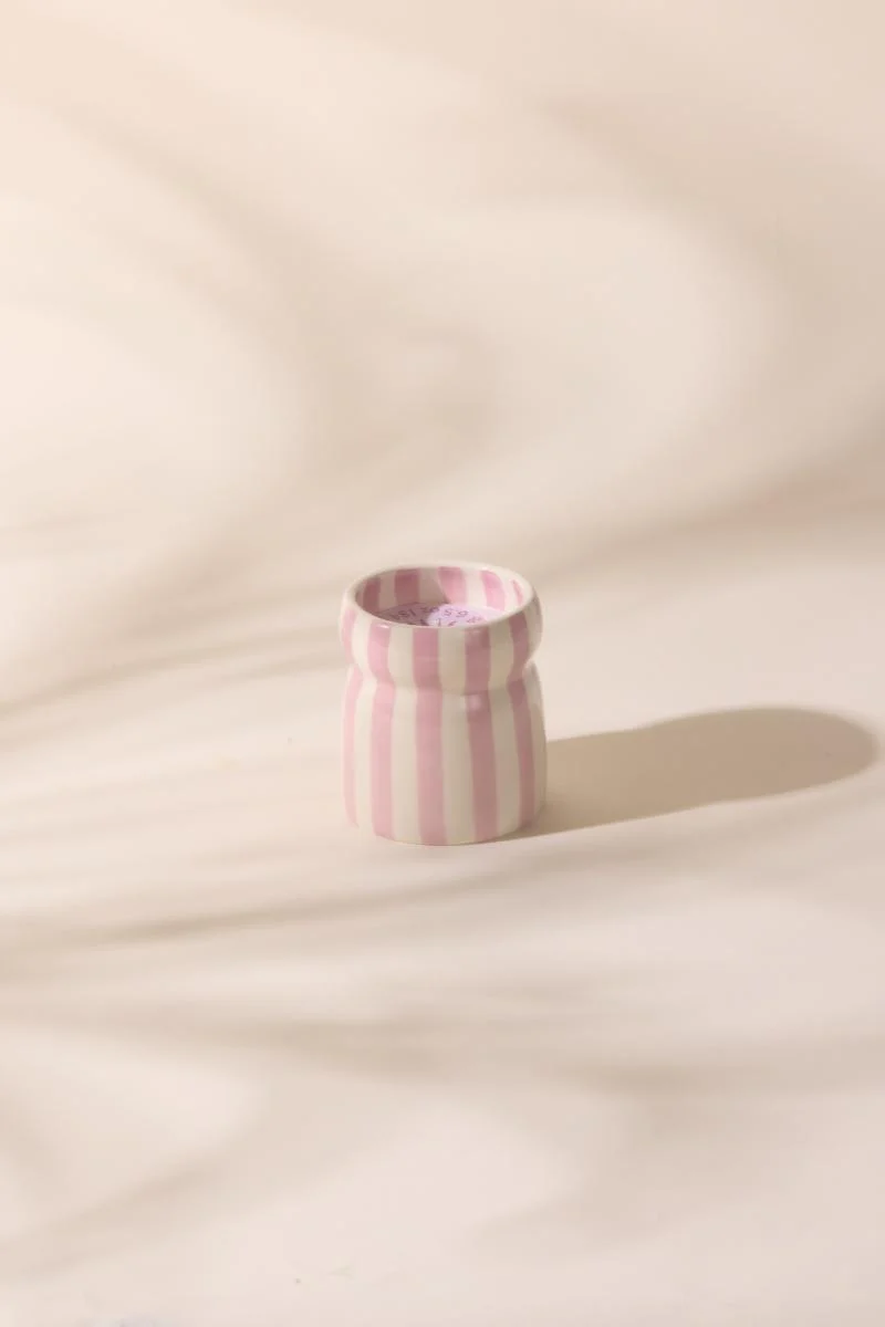 Cabana 6.5oz/184g Grecian Sand Lavender Stripped Ceramic Candle