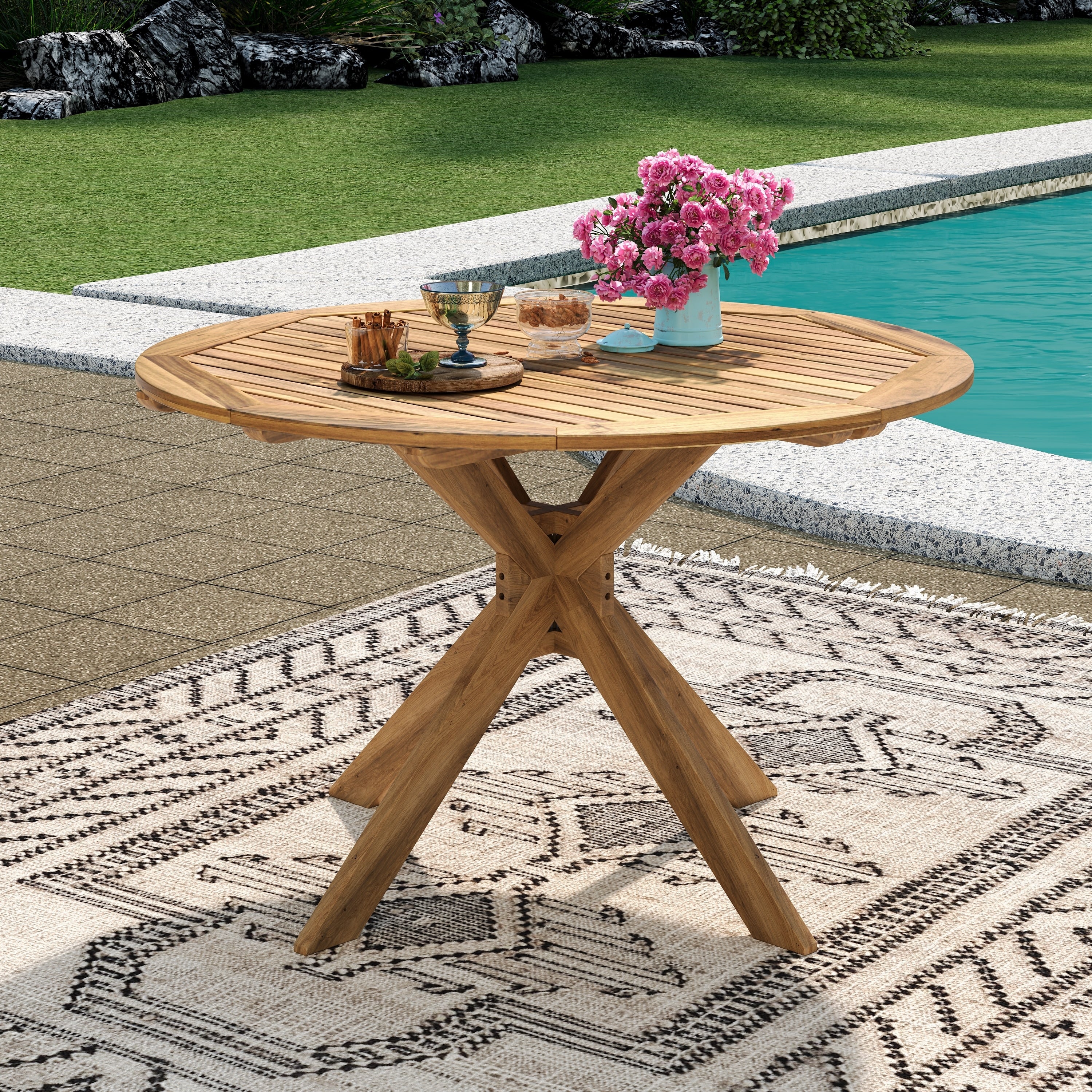 Stamford Outdoor Round Acacia Dining Table by Christopher Knight Home - 47.25 L x 47.25 W x 30.00 H