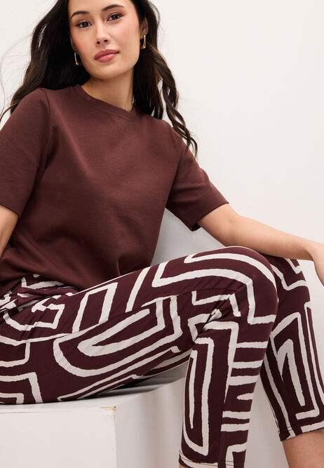 Womens Chocolate Brown Abstract Print Relaxed Trousers