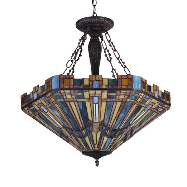 Tiffany-style Mission 3-light Inverted Pendant