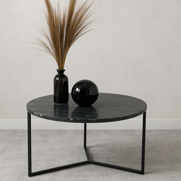 Stolik Kawowy Okrągły z Marmurem Nero Marquina PPIEDI - 11