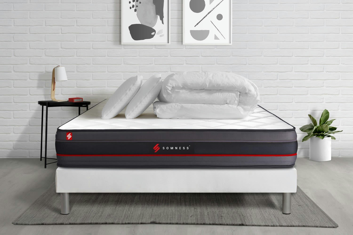 REGEN - Pack matelas sommier 140x190 oreiller couette