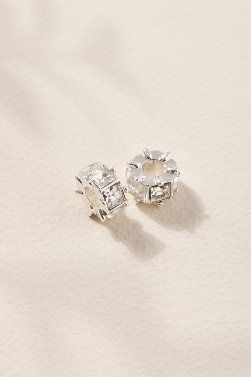 Baguette Crystal Loop Charm Set Silver