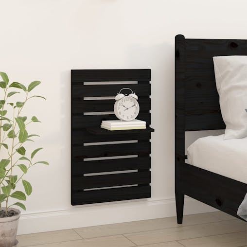 NNEVL Wall-mounted Bedside Shelves 2 pcs Black Solid Wood Pine