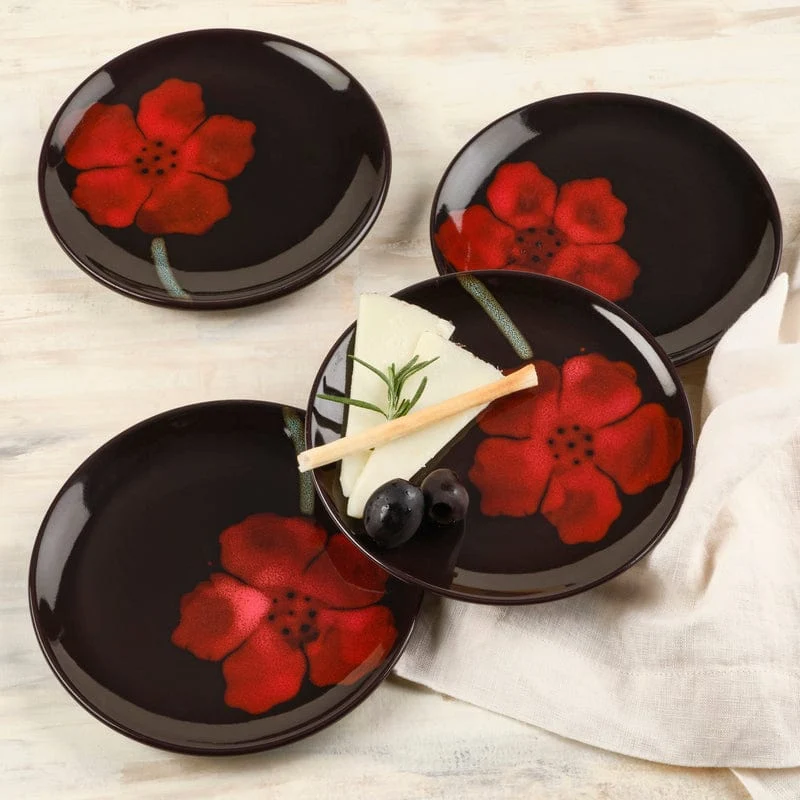 Painted Poppies Set of 4 Appetizer Plates