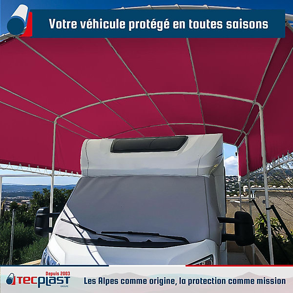 Bâche pour Carport 3x3 m Rouge Bordeaux - Garantie 5 ans TECPLAST - LP506CP - Toile PVC étanche pour abri de voiture