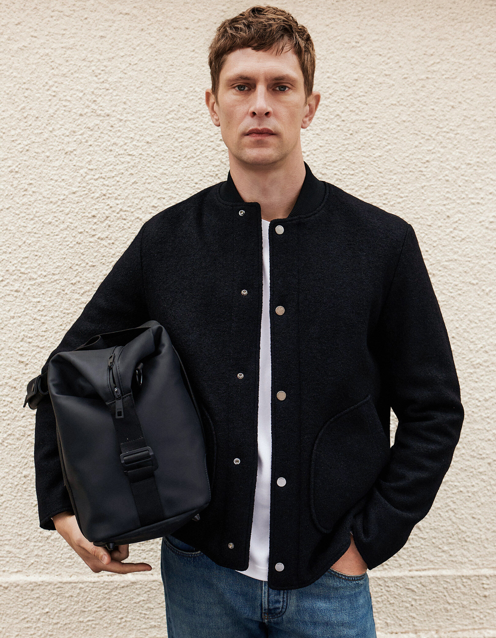 Sac week-end noir nylon effet gomme Homme