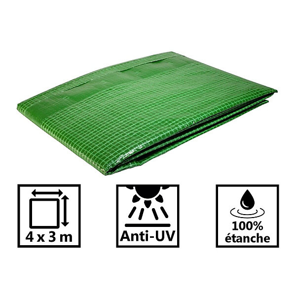 Bâche de jardin 4 X 3 m Armée VERTE en polyéthylène 170g/m²