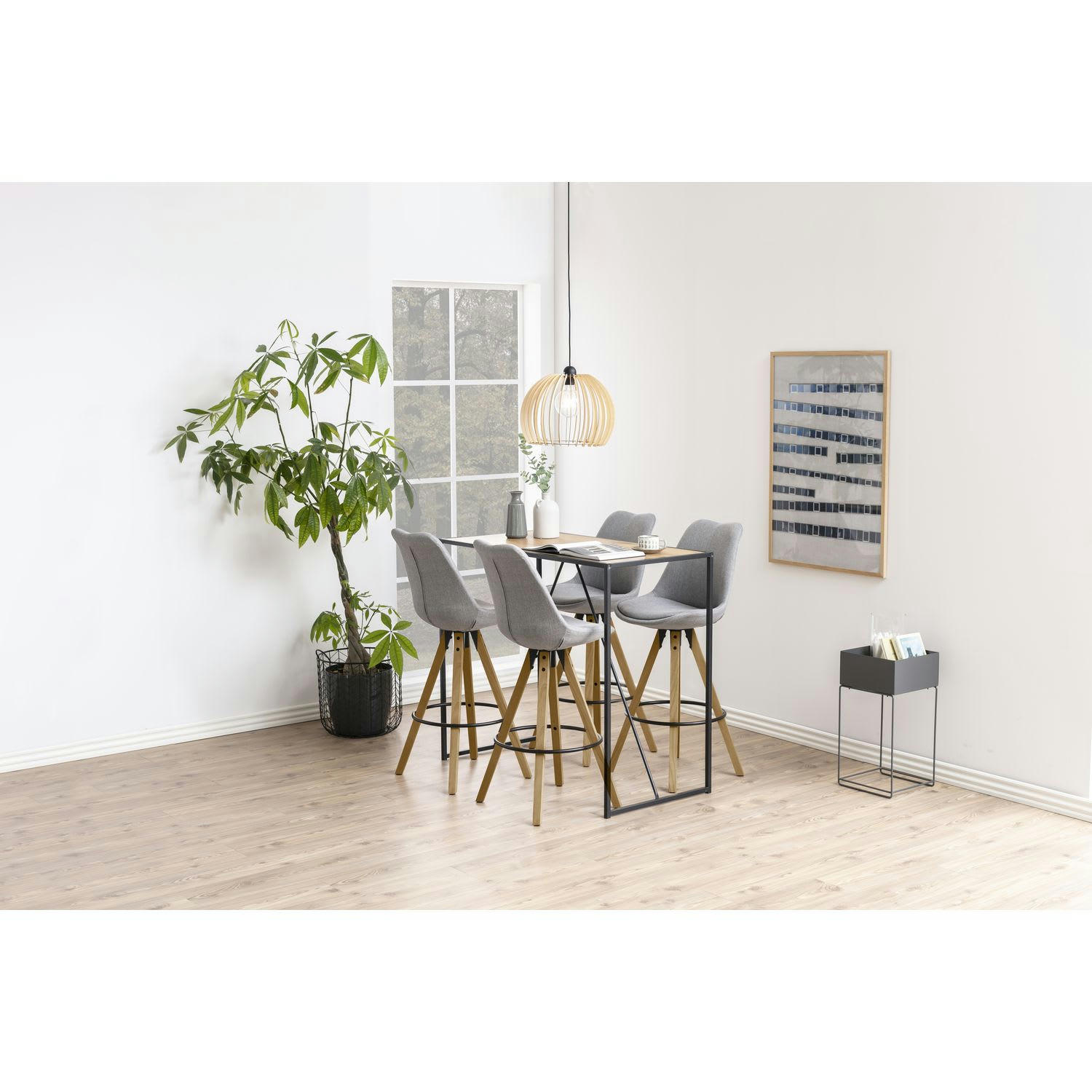 DONA - Lot de 2 tabourets de bar en tissu et bois d'hévéa gris