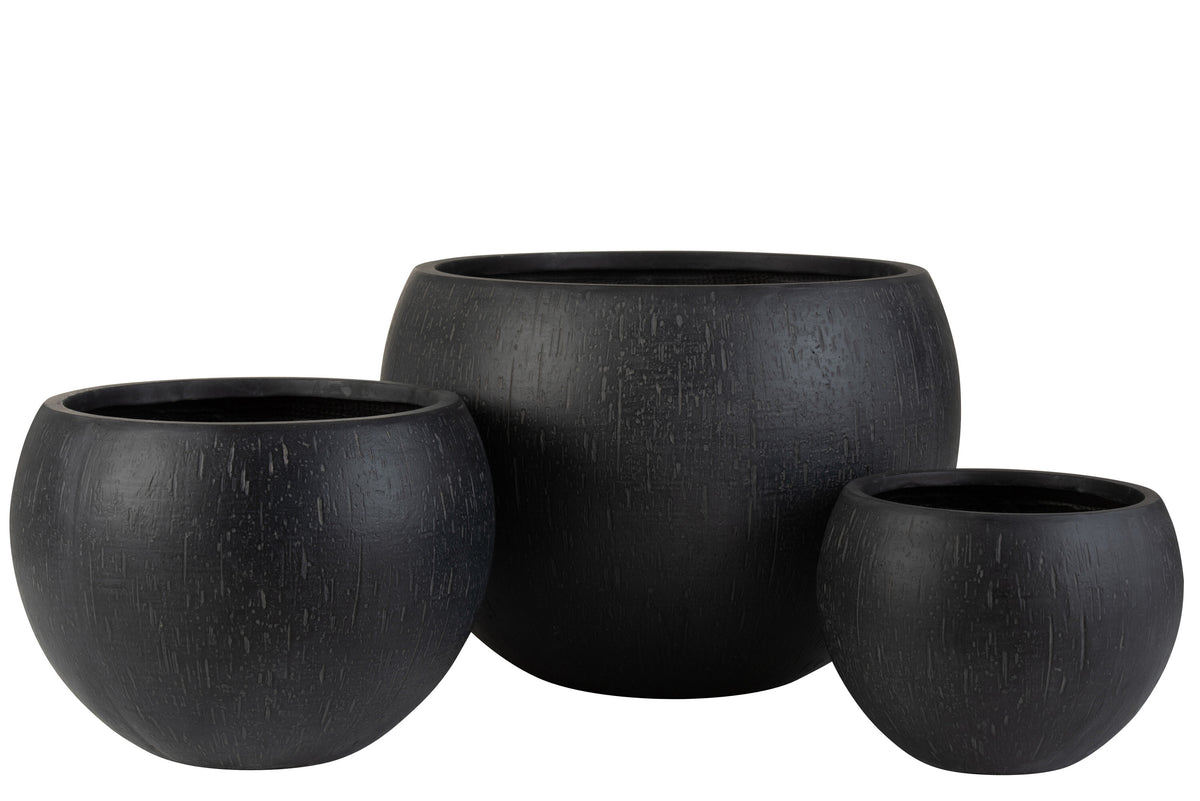 J-Line bloempot Rond Klei - keramiek - zwart - 3 stuks