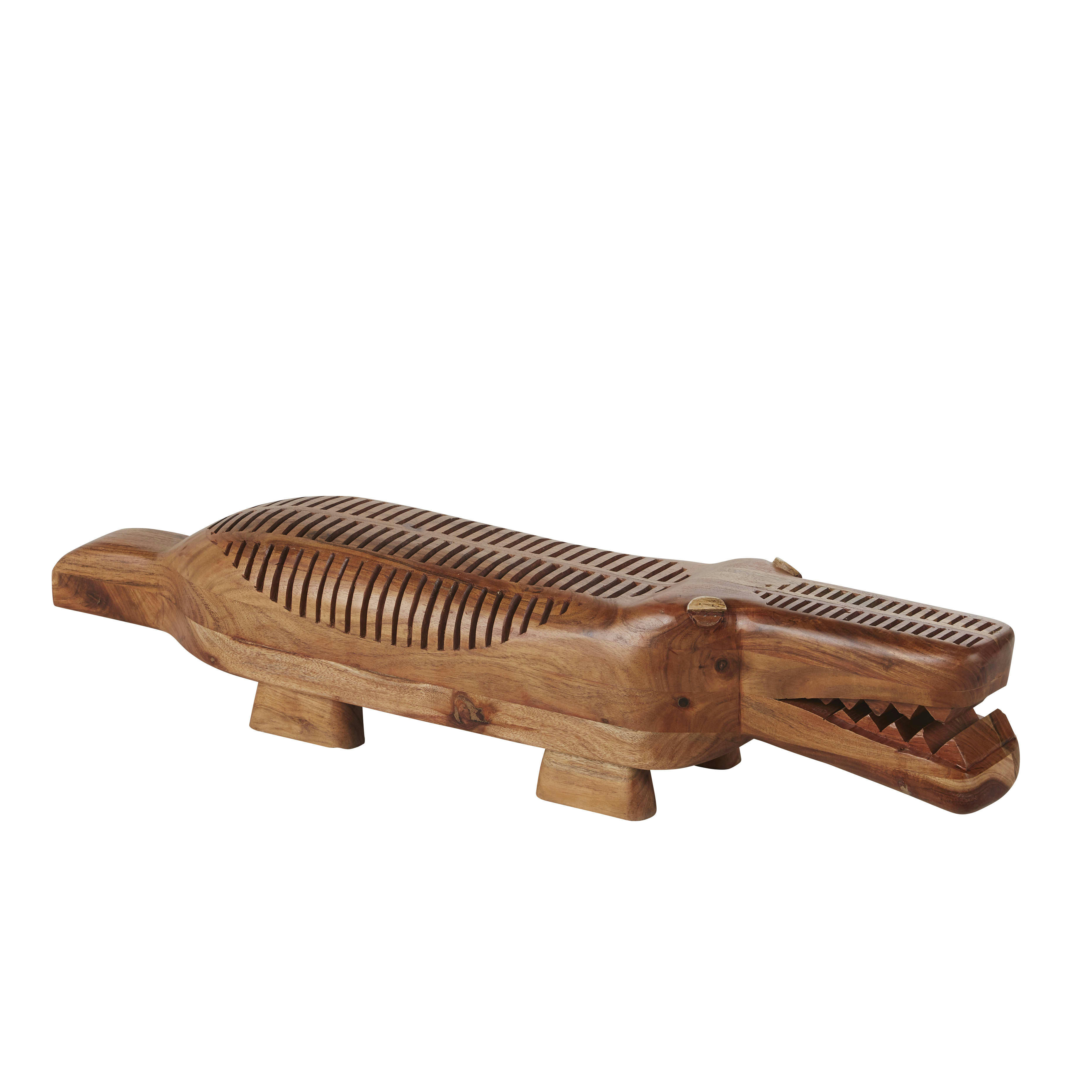 ERNEST - Statuette crocodile en bois d'acacia gravé H21