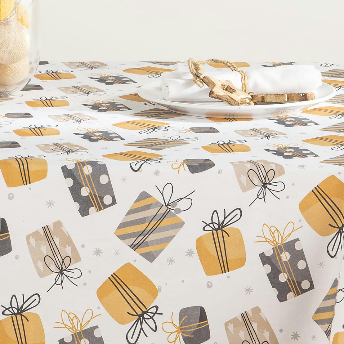 COLLECTION DE NOËL IMPRIMÉE - Nappe en coton antitâche dessin de nöel multicolore 140x240 cm