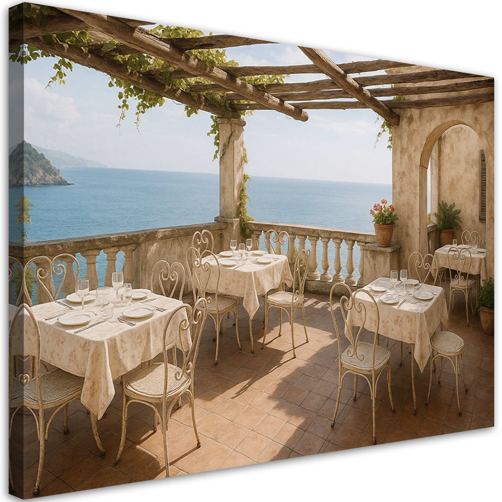 Obraz do salonu sypialni, Widok z tarasu na morze w stylu Shabby 30x20