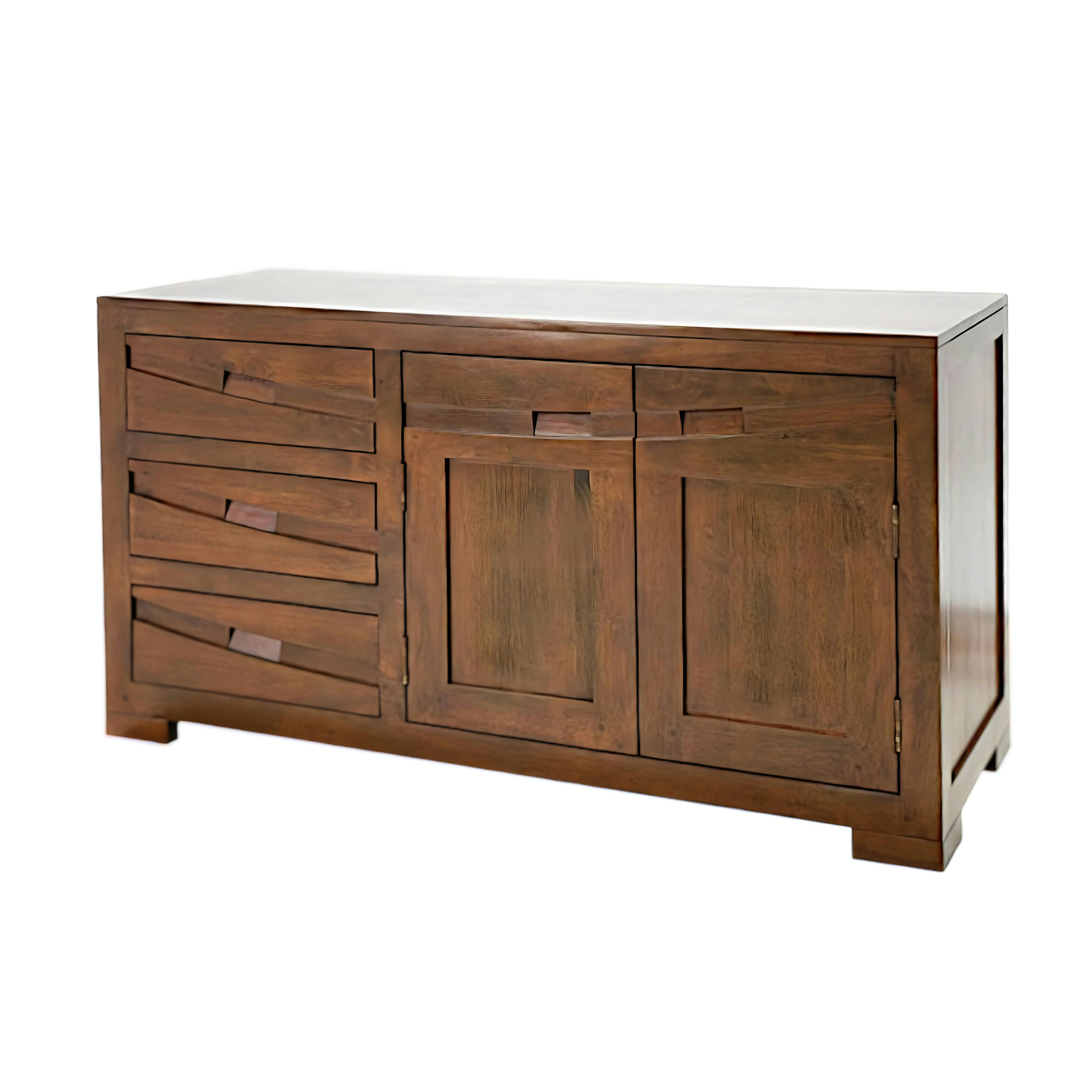 Buffet bas Hévéa 2 portes, 3 tiroirs 120x45x65cm NIAGARA