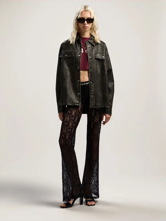 Curved Logo Coated Overshirt