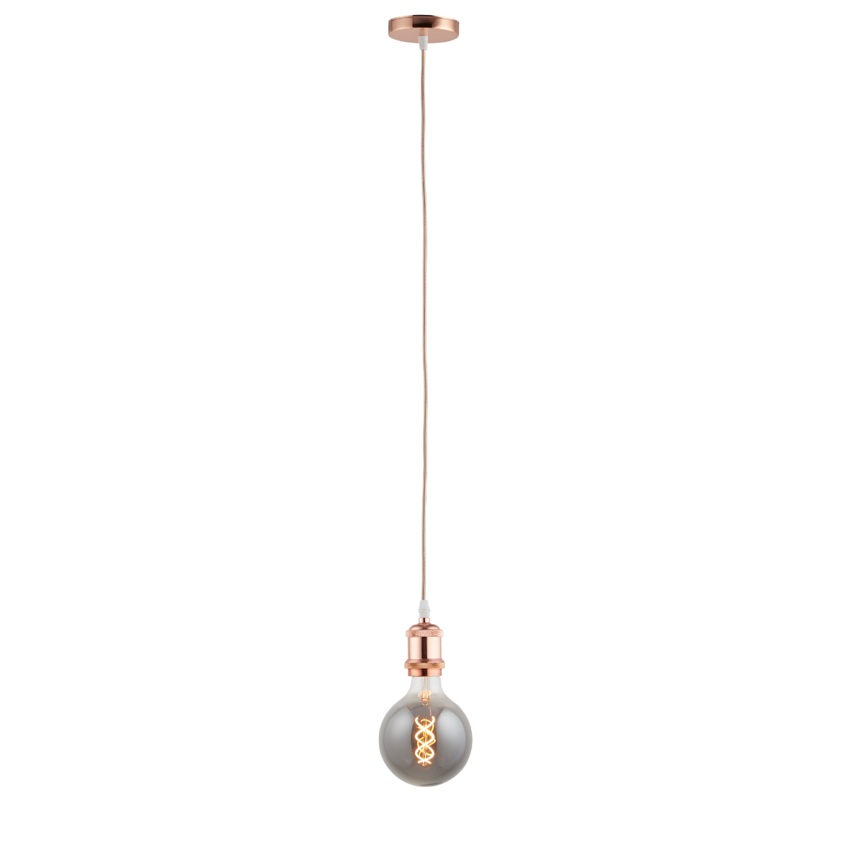 Lighto | Pendel Rosé Goud | Inclusief Lichtbron Rookglas | Vintage | 1.5m Snoer | Met Plafondkap