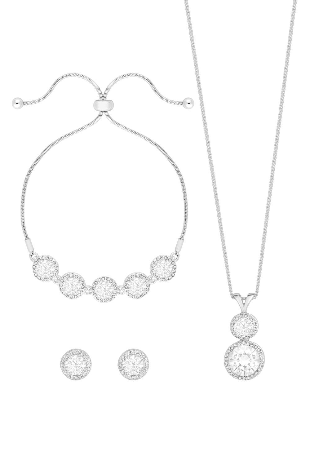 Jon Richard Silver Plated Crystal Halo Double Solitaire Trio Set - Gift Boxed