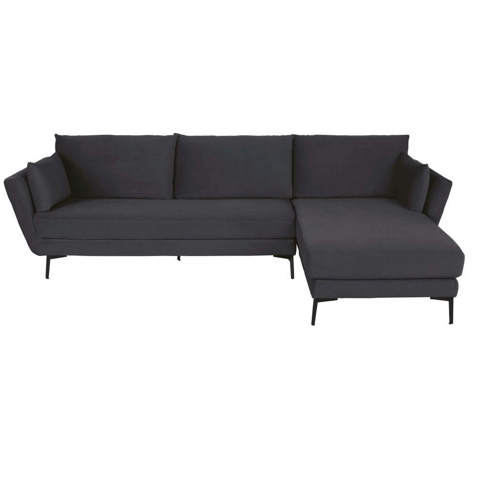 Prague - Canapé d'angle droit 4/5 places en velours gris anthracite