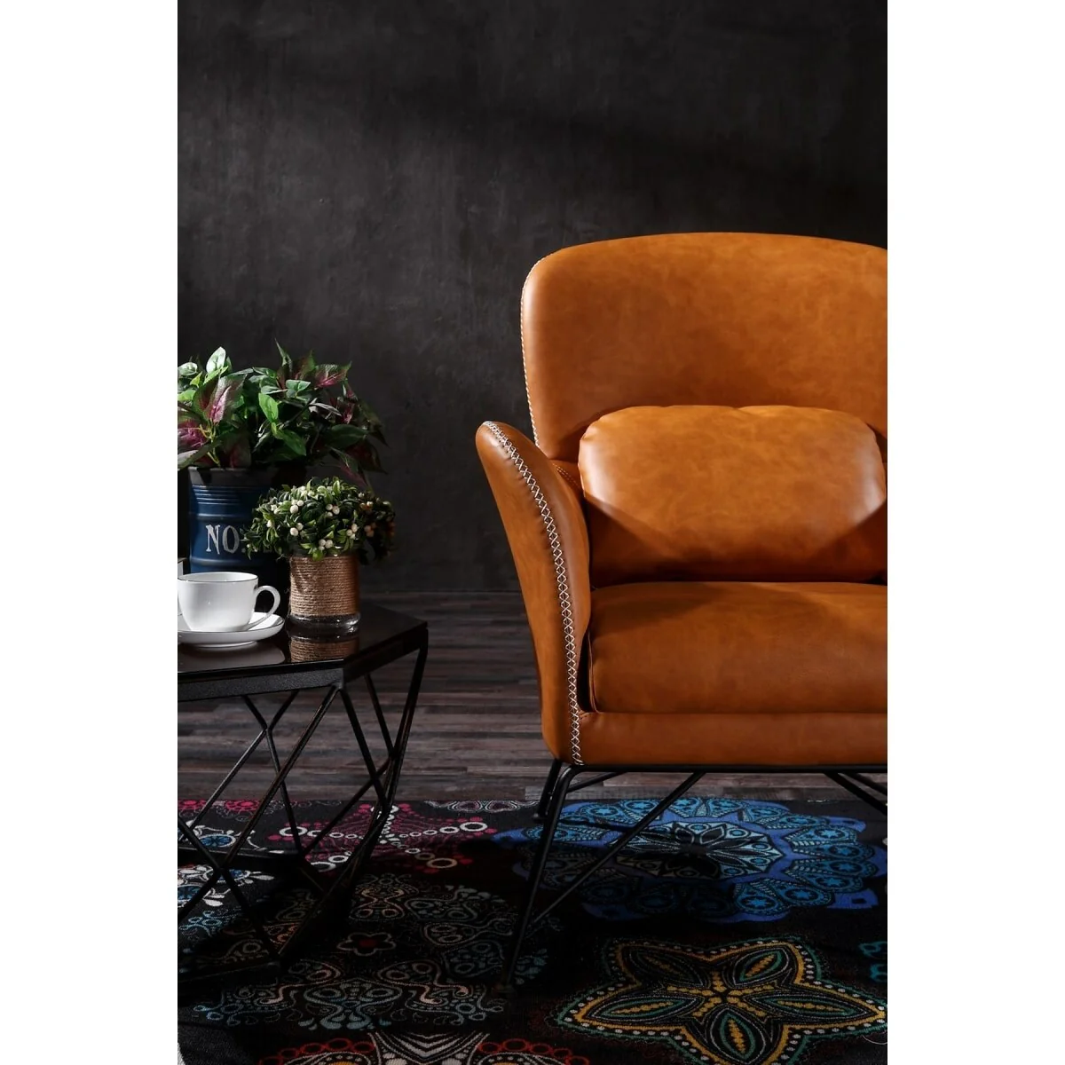 35 Carmel Brown Faux Leather Shelter Style Accent Chair