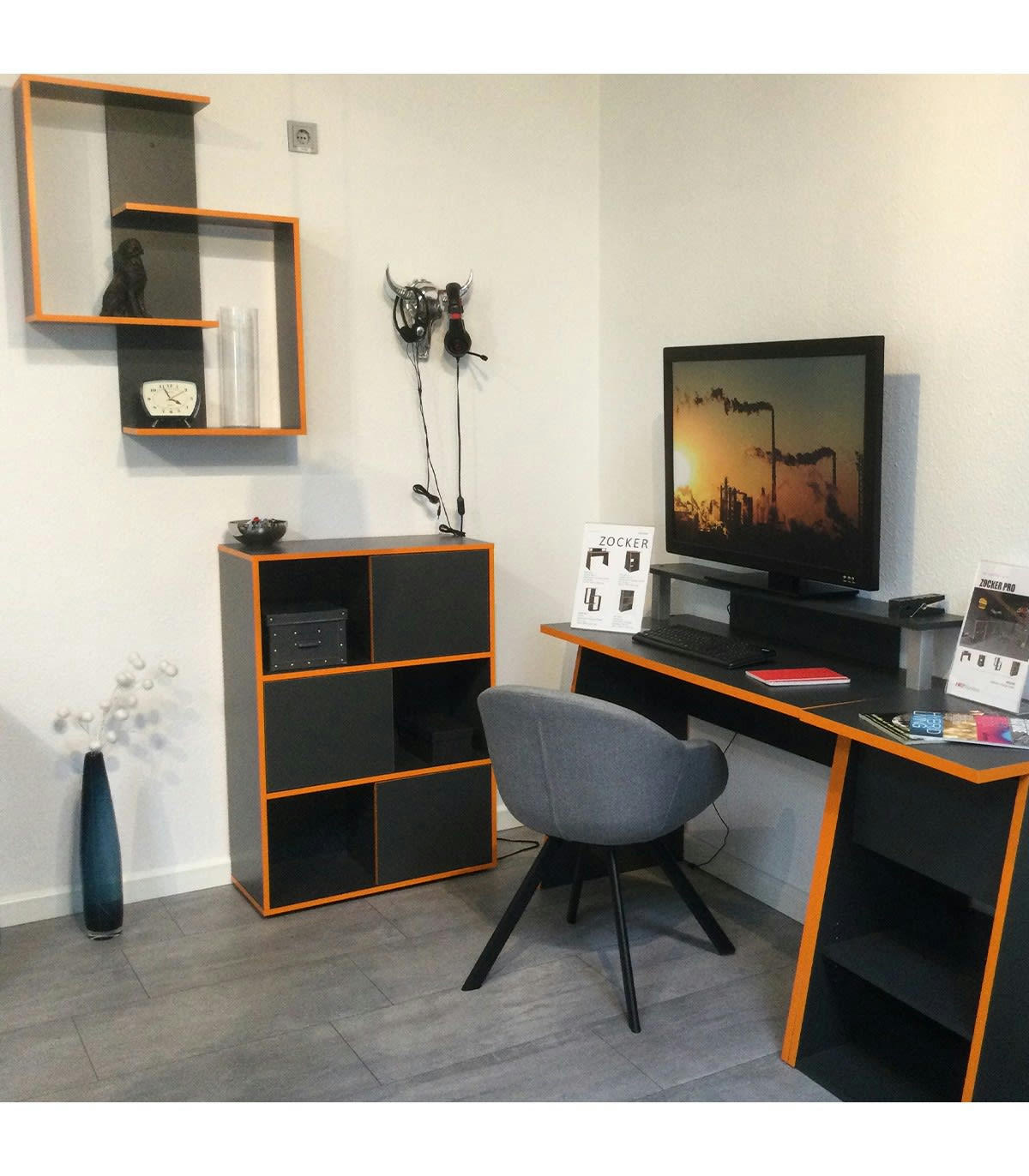 ZOCKER PRO 1 - Bureau gris anthracite et orange - L93 cm