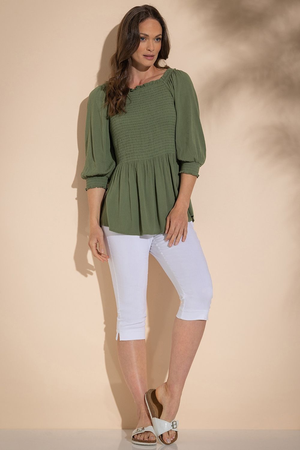 Klass. Smocked Three Quarter Sleeve Top