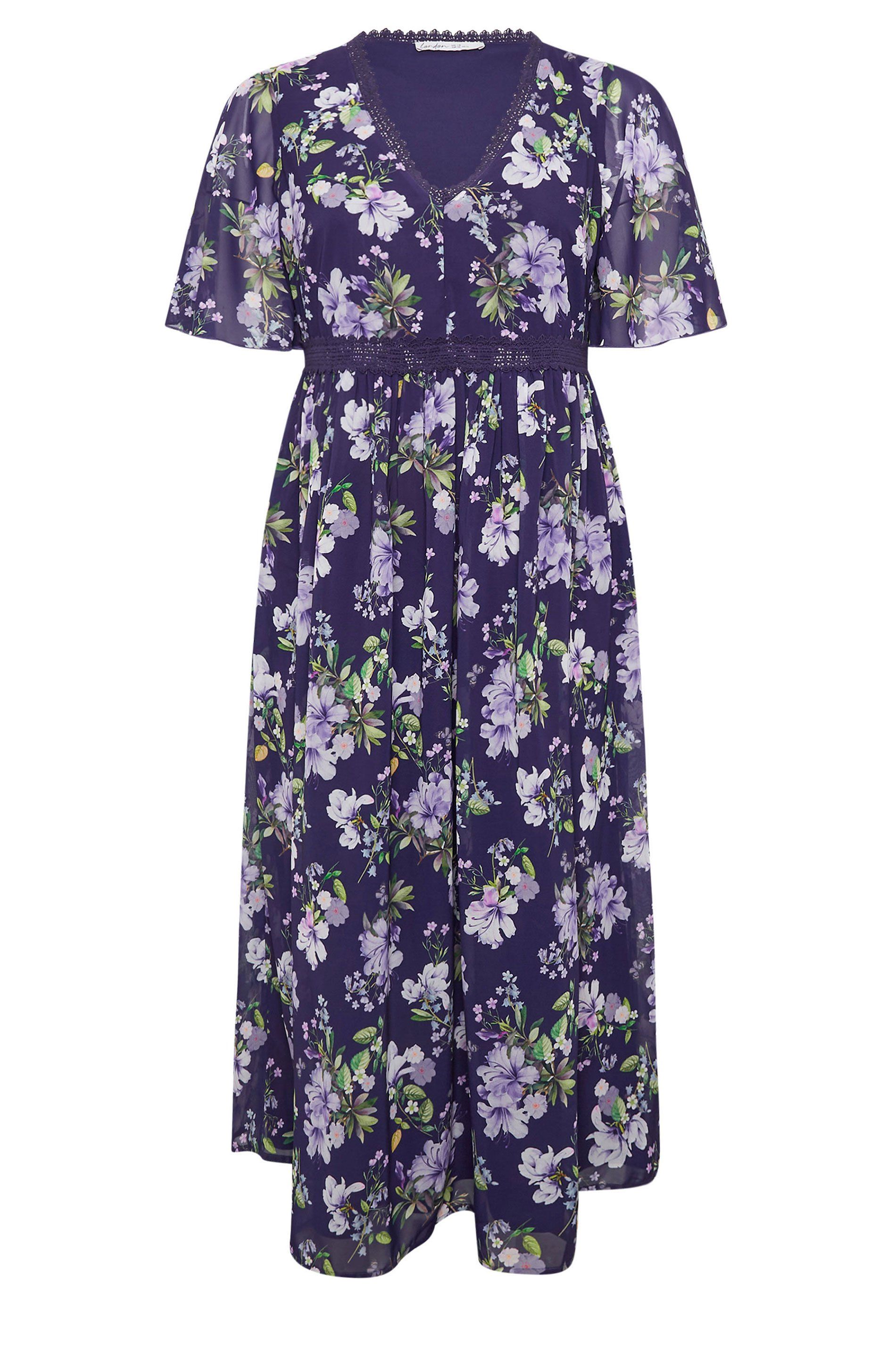 Yours Floral Lace V-Neck Midaxi Dress