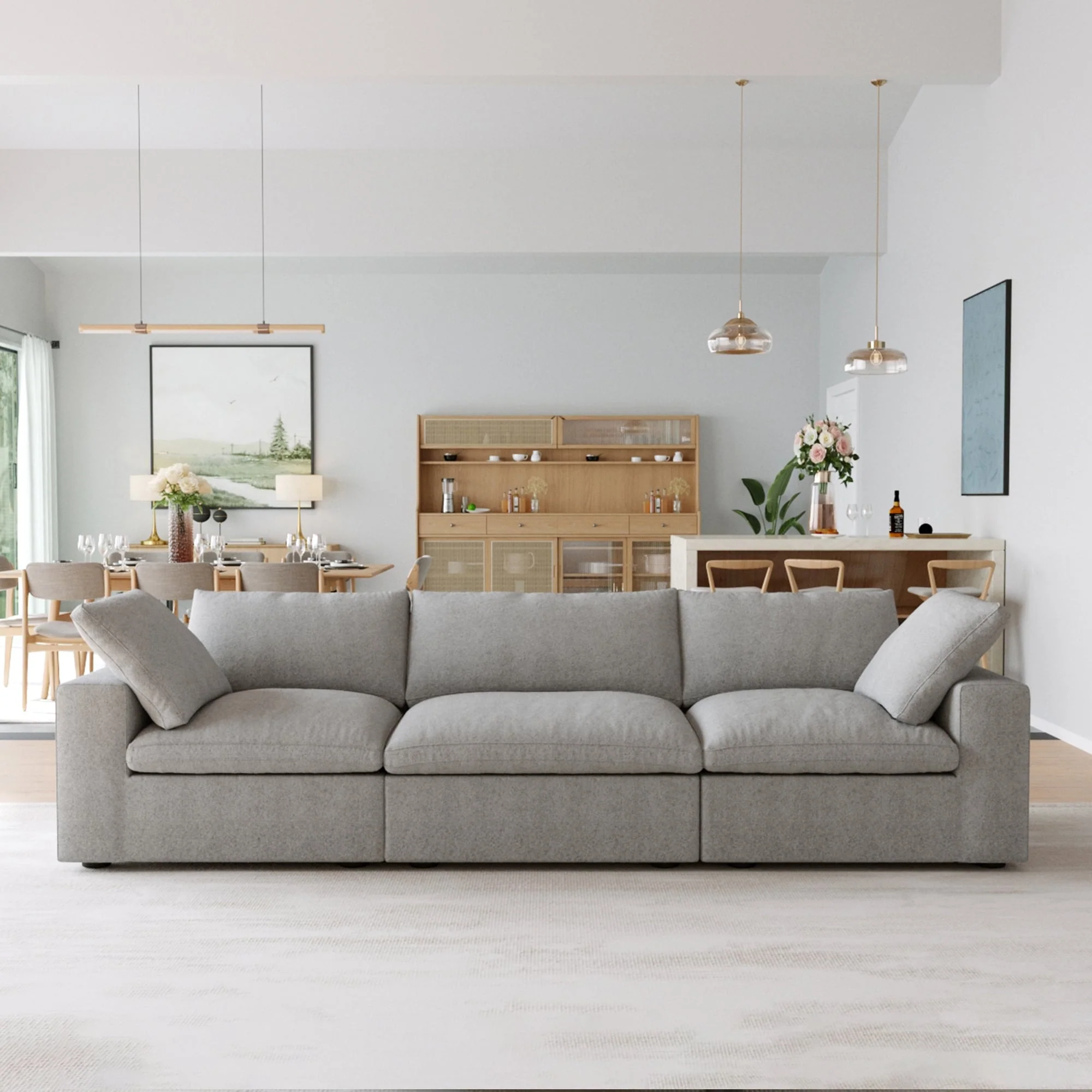 Modern Linen Sectional Sofa Commix Down Filled Overstuffed Upholstered Couches for Living Room