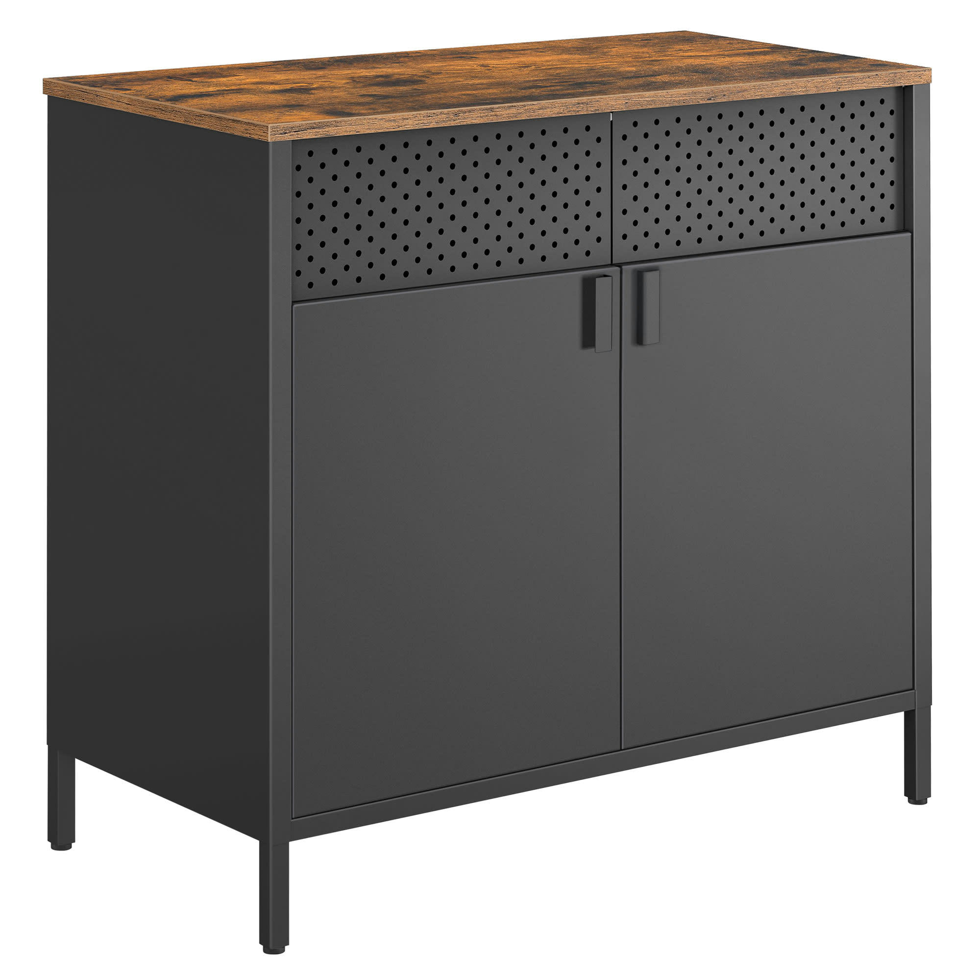 - Meuble de rangement 2 portes métal effet bois noir